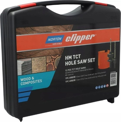 Set sharra rrethore TCT Hole Saw Case Wood, 12 copë, për dru dhe beton