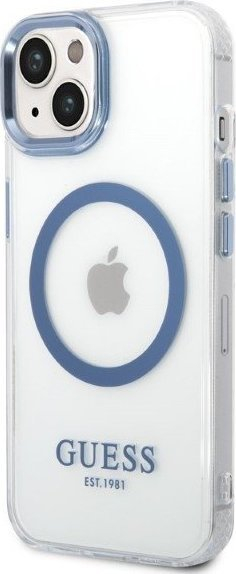 Mbulesë telefoni Guess GUHMP14MHTRMB për iPhone 14 Plus 6.7", MagSafe, blu transparente