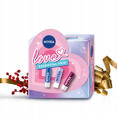 Set balsamësh buzësh Nivea Love Essential Trio, Original, Overnight Care, Blackberry Shine, 3 x 4.8 g
