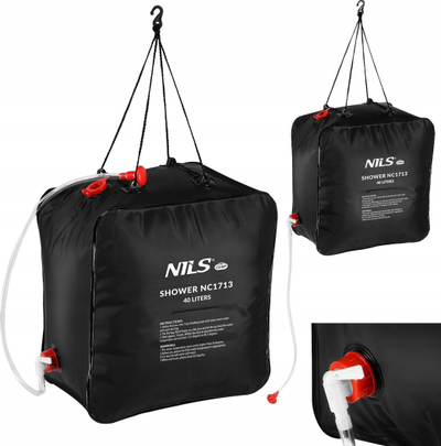 Dush portativ NILS Camp NC1713, 40L, ngrohje diellore, ngjyrë e zezë