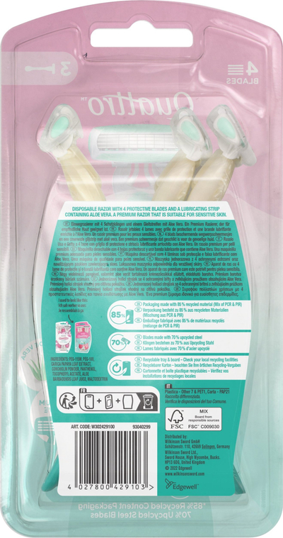 Brisketa depilimi Wilkinson Sword Quattro My Intuition Smooth, për femra, aloe dhe vitaminë E, 3 copë
