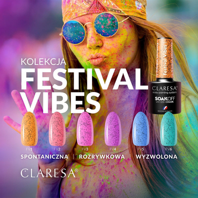 Llak hibrid për thonj Claresa Festival 3 Pink, rozë me grimca të zeza