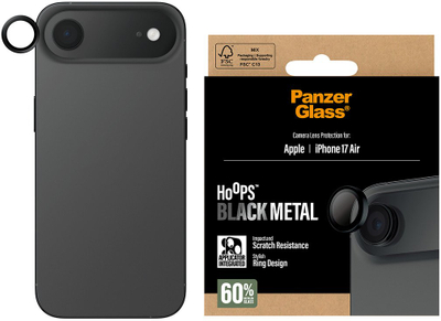 Mbrojtëse kamere PanzerGlass Hoops, për iPhone Air, xham i fortë (i temperuar), unazë metalike, e zezë