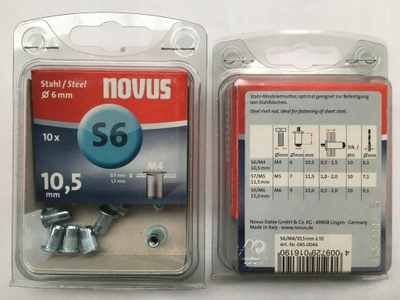 Vida-riveta çeliku Novus S6 M4, 10.5mm, Ø 6mm, set me 10 copë, ngjyrë argjendt
