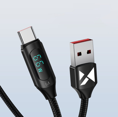 Kabllo USB Wozinsky WUACC2, USB A me USB C, 2m, 66W, me ekran LED, e zezë