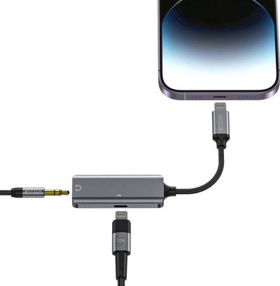 Adapter 2 në 1 Tech‑Protect UltraBoost, Lightning në 3.5mm edhe Lightning, gri