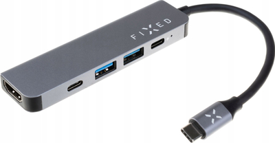 HUB USB C Fixed Mini 5n1, HDMI 4K, Power Delivery 100W, gri