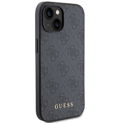 Mbulesë telefoni Guess GUHCP15MG4GFG për iPhone 15 Plus, me logo metalike, gri e errët