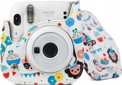 Këllëf LoveInstant për Fujifilm Instax Mini 11, me stil Birthday, lëkurë eko, i bardhë