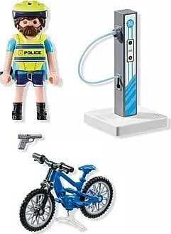 Set lodër Playmobil Action Heroes Police Blue Patrol 71732, me polic dhe biçikletë, shumëngjyrësh