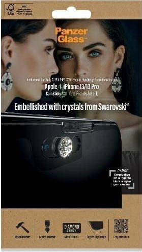 Mbrojtës ekrani PanzerGlass E2E Microfracture për iPhone 13 13 Pro 6.1", CamSlider Swarovski, antibakterial, i zi