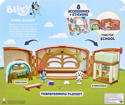 Set loje Bluey School Friends Calypso's School, figura 7.5cm, për kalamaj 3+