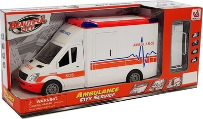 Lodër ambulancë me bateri Leantoys, me barelë, drita dhe zë, e bardhë
