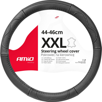 Mbulesë timoni AMiO Cover Overlay SWC-49-XXL, lëkurë natyrale, 44-46 cm, e zezë