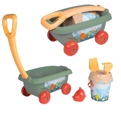 Lodër karrocë Smoby Life Hand Cart, set me kova rëre, plastikë e ricikluar, shumëngjyrëshe