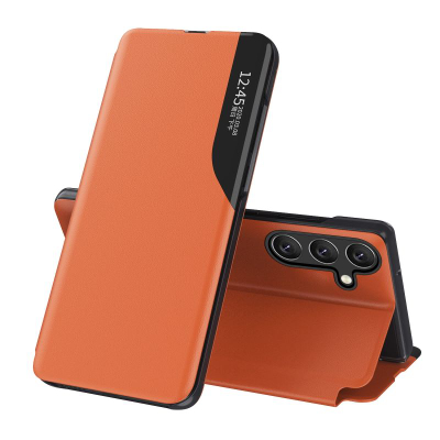 Këllëf telefoni Hurtel Eco Leather View, me kapak edhe me stand, për Samsung Galaxy A26, portokalli