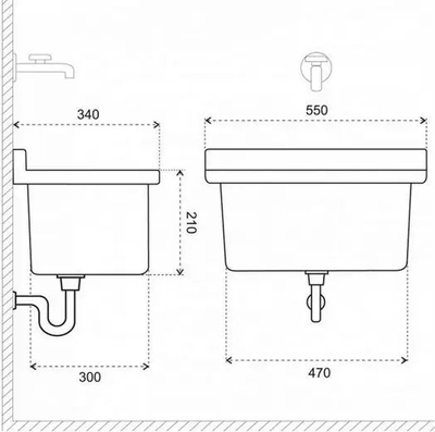 Lavabo muri Hydroland ZLEW.55 Utility Bowl, 55x34x21 cm, polipropilen, e zezë