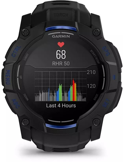Orë sportive Garmin Instinct 3 AMOLED, 50 mm, GPS, e zezë me blu