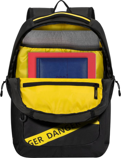 Çantë shpine për laptop Rivacase Erebus, 15.6", kundra ujit, e zezë me të verdhë