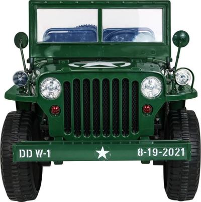 Makinë lodër elektrike Jeep Willys Military, 12V, 3 vende, jeshile ushtarake