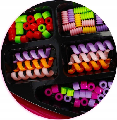 Set lodër për gërshetim flokësh Mega Creative 524069, me rruaza, rozë shumëngjyrësh