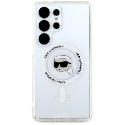 Mbulesë telefoni Karl Lagerfeld Button Karl Head MagSafe për Samsung Galaxy S25 Ultra, TPU PC, e bardhë