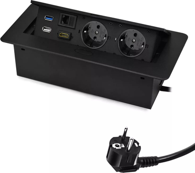 Тапа маса Спасетроник SPS-D26B V2, 2x Шуко, HDMI RJ45 USB, црна