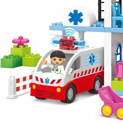 Lodër ndërtoje Bounn Building Blocks Hospital with Ambulance, 99 elemente, shumëngjyrëshe