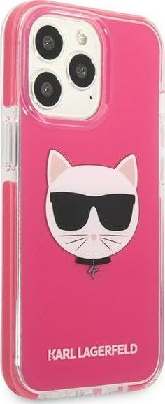 Kapak telefoni Karl Lagerfeld Choupette Head për iPhone 13 Pro / 13 6.1", kapak i fortë TPE, fuchsia