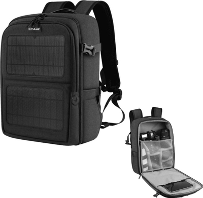 Çantë fotografike Puluz PU5018B me panele diellore 5V 2.1A, për tablet 14", e zezë