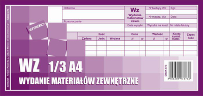 Bllok formulari Emeko Wydanie materiału 873, format 1/3 A4, 80 fletë, vjollcë