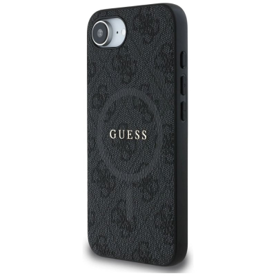 Футрола за телефон Guess 4G Ring Classic Logo MagSafe за iPhone 16e, еколошка кожа, црна