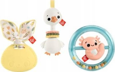 Lodër shqisore Fisher-Price Clack and Quack Goose, për beba 3+, me unaza me shumë lloje teksturash, e bardhë