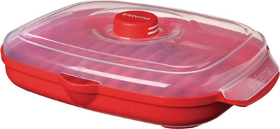 Сад за микробранова Sistema Microwave Bacon Crisper, за сланина, со капак, црвен
