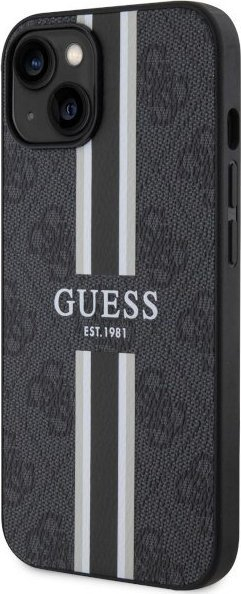 Kapak telefoni Guess 4G Printed Stripes për iPhone 14, hardcase, me MagSafe, i zi
