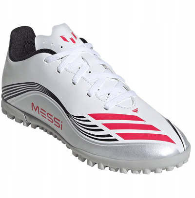 Këpucë futbolli për kalamaj Adidas F50 Messi Club TF Jr JP7453, për bar sintetik, të bardha