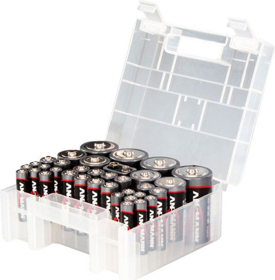 Paketë bateri Ansmann Alkaline Box 35, AAA AA C D 9V, me kuti plastike, transparente