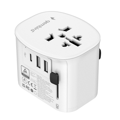 Përshtatës udhëtimi Gembird Universal Travel Adapter, 15W, 3x USB, i bardhë