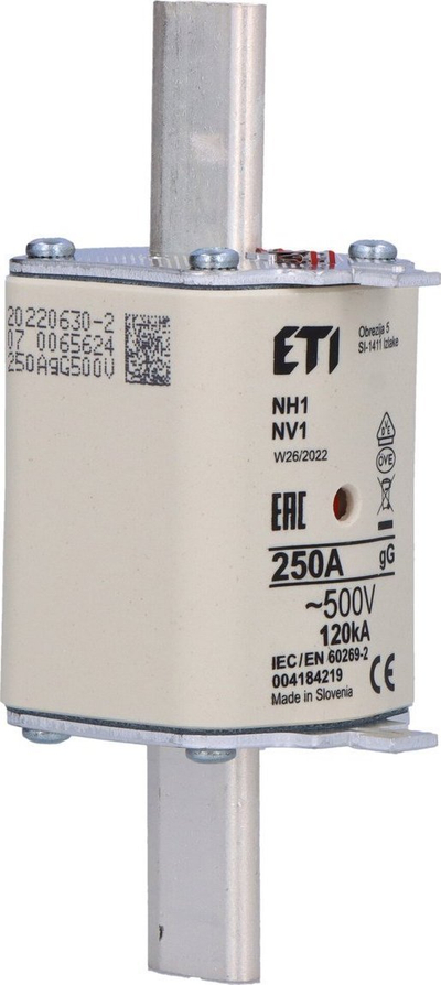 Siguresë fuqie ETI WT-1, 250A, 500V NH1, e bardhë