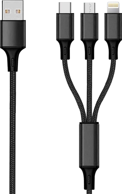 Kabllo USB 2GO, USB A në USB C microUSB Lightning, 3 m, e zezë