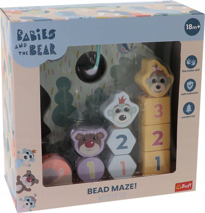Lodër druri edukative TREFL Wooden Toy Shapes and Numbers Bobaski and Bear 61823, puzzle me forma e numra, ngjyra pastel