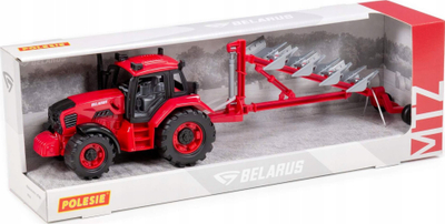 Traktor lodër Polesie Belarus 91338, me plug, i kuq