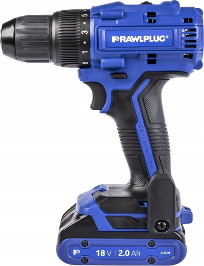 Trapano kaçavidë pa kabllo Rawlplug 55Nm, 18V, 2x 5Ah, blu me të zezë