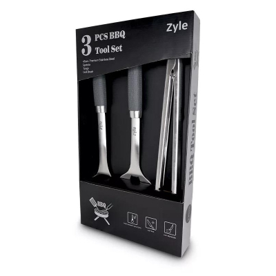 Set veglash për grill Zyle ZY100SET, 3 pjesë, çelik inoksi, i zi