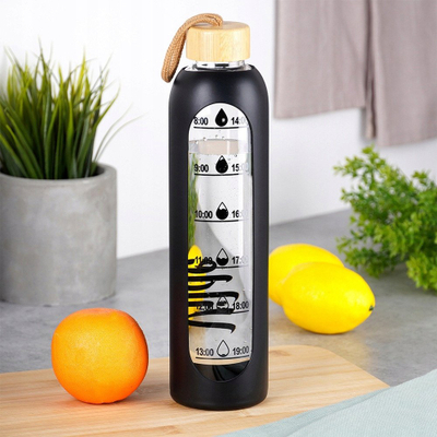 Shishe uji Vilde qelqi, 1L, mbështjellës silikoni, e zezë