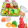 Set lodër kuzhine Tableware Food, perime plastike prerëse, thikë dhe tabaka, shumëngjyrëshe