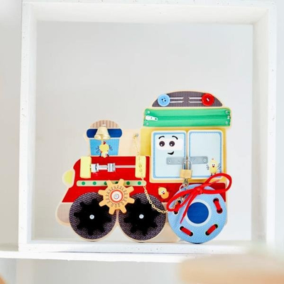 Lodër edukative Barbo Toys Train, panel aktiviteti druri, për fëmijë 3+