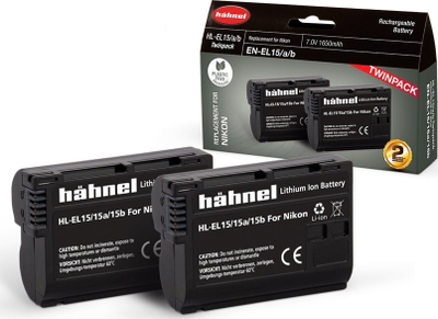 Bateri për kamerë Hahnel HL-EL15HP për Nikon, 1650mAh, paketë dyshe, e zezë