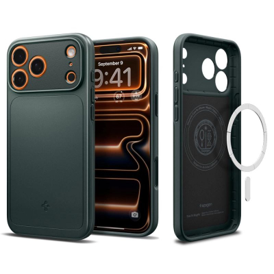 Kapak telefoni Spigen Thin Fit MagSafe për iPhone 17 Pro, plastik, jeshile Abyss