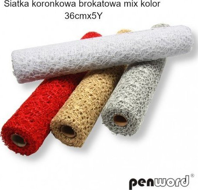 Rrjetë dekorative Penword Glitter Lace Mesh, 36cm x 5m, ngjyra të përziera
